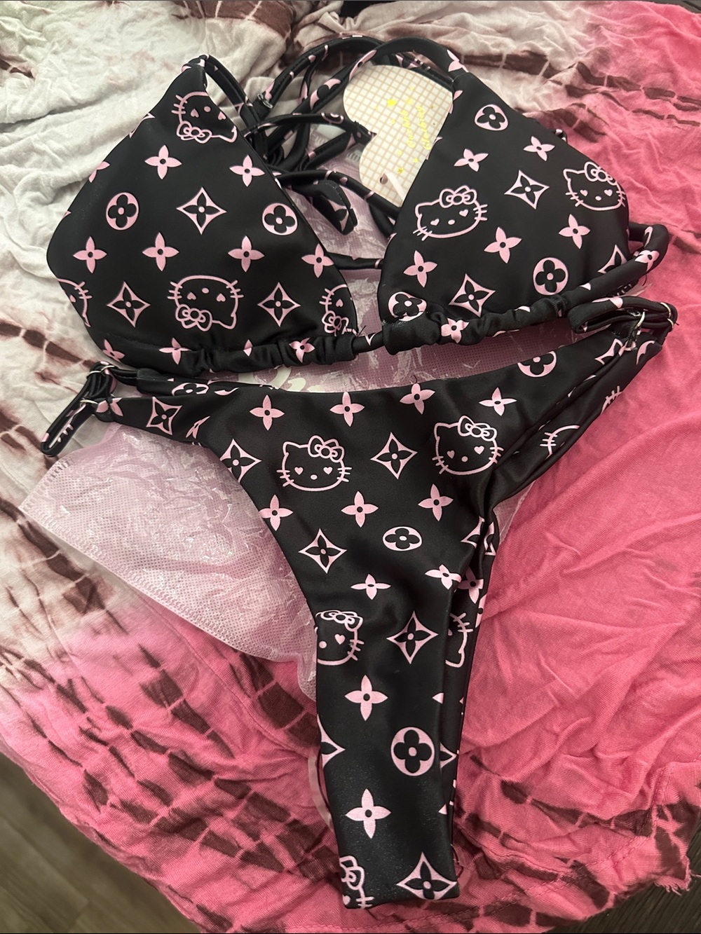 Hello Kitty Black and Pink Bikini Set with Monogram Motif